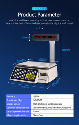 Advanced Printing Bar Code Table Scale SHW-TMB 30kg with AC 100-240V/DC21V Power