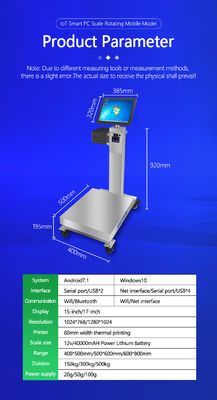 Windows 10 System 150kg Capacity Industrial Weighing Scale with 15-inch Touch Screen