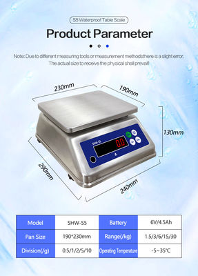 AV220V/50HZ Double Screen Stainless Steel Waterproof Table Electronic Scale 15kg